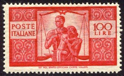 ITALY #477a Mint NH - 1946 100 l United Family, P14 x 13.5