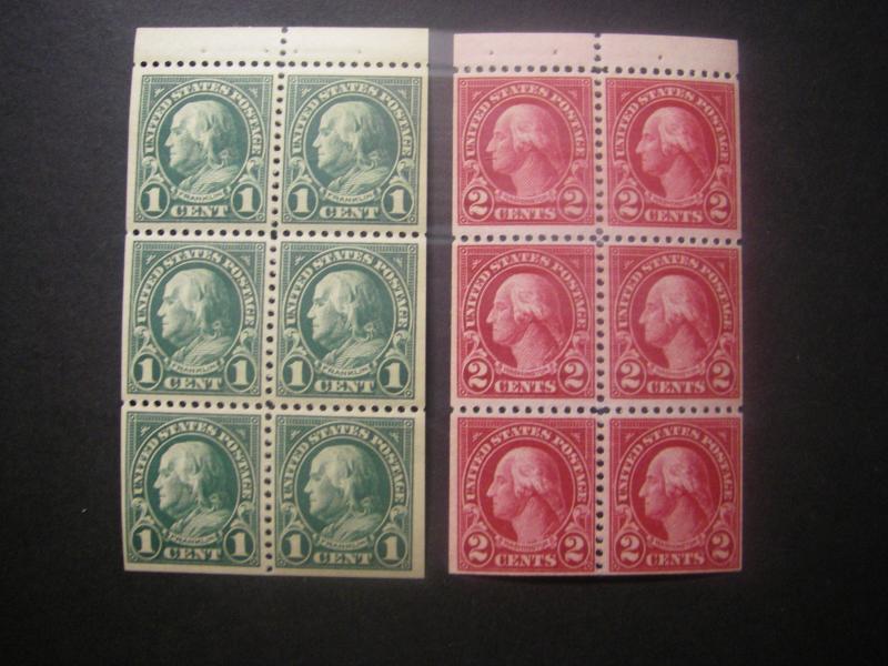 Scott 552a & 554c, booklet panes of 6 with tab, MNH Early Booklet Beauties