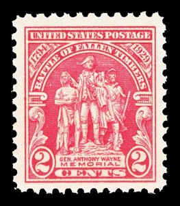Scott 680 1929 2c Fallen Timbers Issue Mint XF OG NH JUMBO MARGINS!