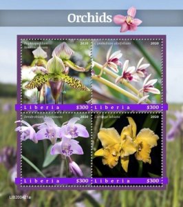 Liberia - 2020 Orchids, Venus Slipper, Pink Rock - 4 Stamp Sheet - LIB200421a