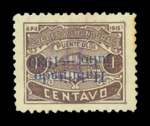 HONDURAS 1930 Ulua Bridge 1c choc ovpt HABILITADO Sc# 285b used INVERTED OVPT.