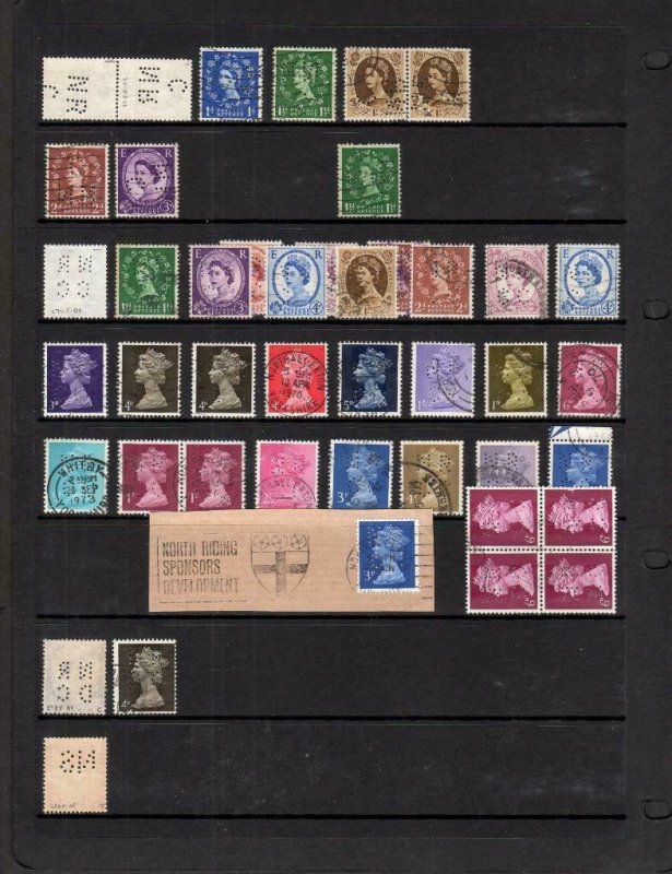 COLLECTION OF QE2 PERFINS ON DOUBLE-SIDED PAGE (PRE-DECIMAL & DECIMAL) 
