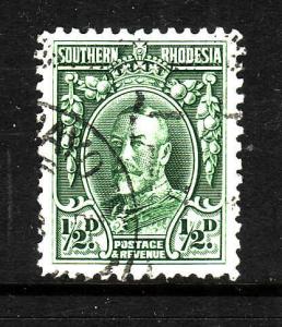 Southern Rhodesia-Sc#16b-used 1/2p deep green KGV-perf 12-1933-