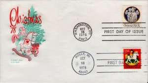 House of Farnam Printed Cachet Dual Combo FDC for the 1978 Christmas Stamps