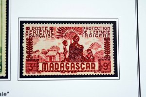 COLOR PRINTED FRENCH MADAGASCAR 1889-1957  STAMP ALBUM PAGES (46 illustr. pages)