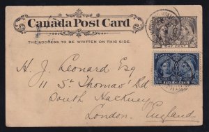 Canada 1897 5c Uprated 1c Diamond Jubilee Postal Stationery Card BC RPO to UK