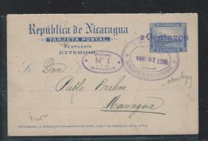 NICARAGUA (P1910B)  1904 EXTERIOR PSC 6C REVALUED 2C SENT TO MANAGUA