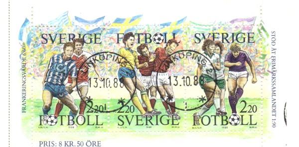 Sweden Sc 1708a 1988 Soccer stamp booklet pane used