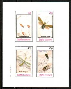 Staffa Scotland Local. 1982 issue. Insects, IMPERF sheet of 4. ^