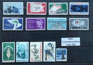 Scott 1180, 1230 - 1241, 1963 Commemorative Year Set, 13 MNH Stamps