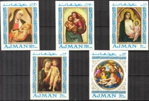 Ajman 1968 Art Paintings Madonna Set of 5 Imperf. MNH