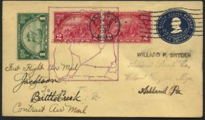 FIRST FLIGHT AIRMAIL CONTRACT COVER FROM JACKSON, MI TO BATTLE CREEK, MI BL1634