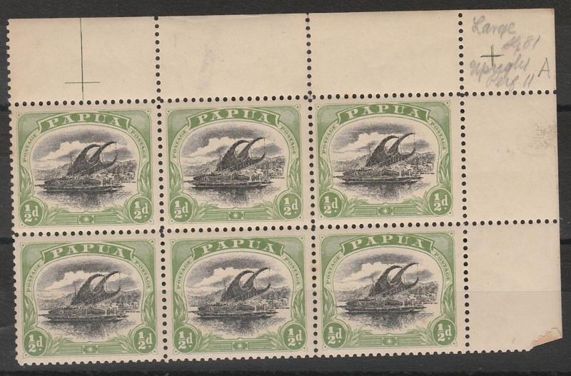 PAPUA 1907 LAKATOI LARGE PAPUA 1/2D BLOCK MNH ** PERF 11 WMK UPRIGHT 