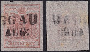 Austria - 1850 - Scott #3 - used - Type I -  0.07mm thin paper - PEGGAU pmk