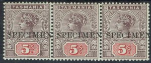 TASMANIA 1892 QV TABLET 5/- STRIP MNH ** SPECIMEN 