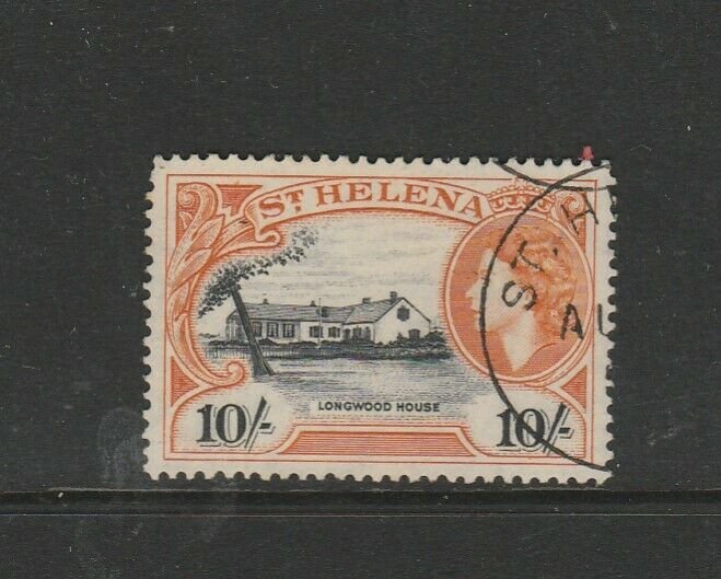 St Helena 1953/9 QE2 Def 10/- FU SG 165