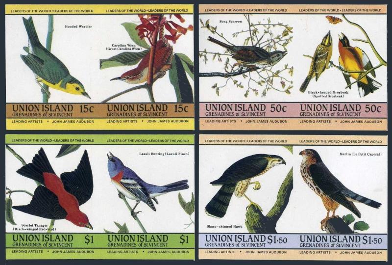 St Vincent Union 186-189 ab Imperf Paare, Mnh.mi 78-85. Audubon's Vögel 1985