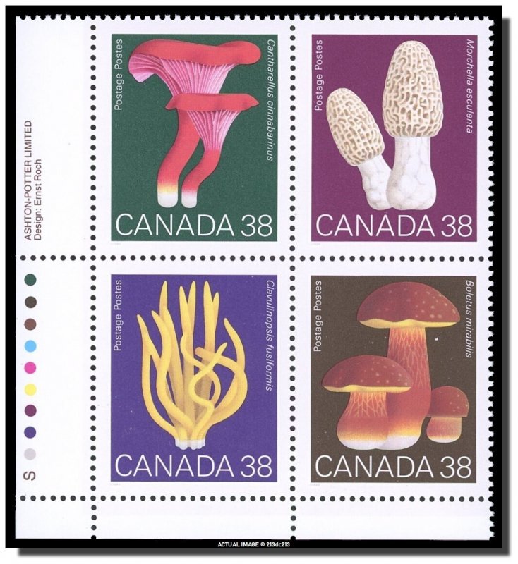 Canada - 1245-1248 (1248a) PB LL MNH - Mushrooms (1989) 4 x 38¢