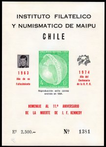 Chile 1974 J.F.Kennedy/UPU Centenary Souvenir Sheet  MNH  I.F.Maipu numered