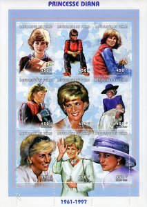 Chad 1997 Sc#714  Diana,Princess of Wales Sheetlet (9) Perforated MNH