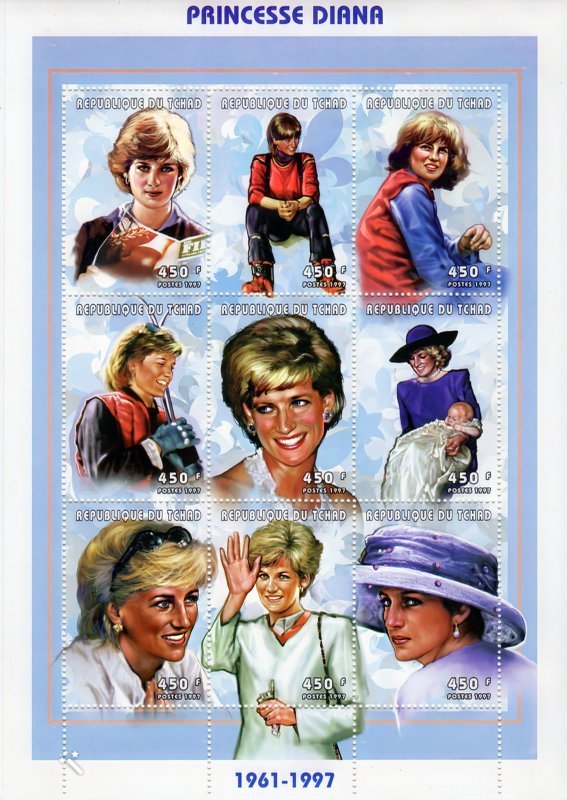 Chad 1997 Sc#714  Diana,Princess of Wales Sheetlet (9) Perforated MNH