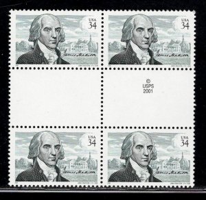 UNITED STATES SC# 3545 HORZ. GUTTER BLK/4 W/COPYRIGHT VF/NH