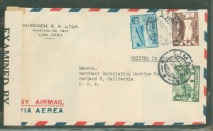 Peru  Lima, 5 Oct. 1943 to Oakland, CA, Censorship Tape.  Very nice overall condition.