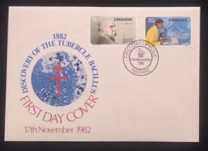 C) 1982. ZIMBABWE. FDC. DISCOVERY OF THE TUBERCLE BACILLUS. DOUBLE STAMP. XF