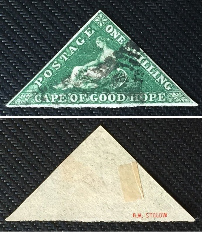 CAPE OF GOOD HOPE 1s TRIANGLE FINE USED FULL MARGIN CERTIFIED STAMP SG#21 C4244