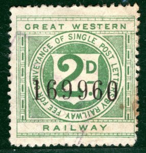 GB RAILWAY GWR 2d Letter Stamp (1911) *HIGHEST CONTROL NUMBER*? Used BLACK459