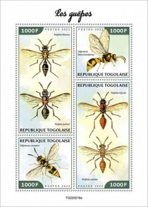 Togo - 2022 Wasps, Social Wasp, Potter Wasp - 4 Stamp Sheet - TG220219a