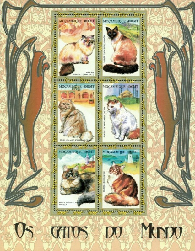 Mozambique 2000 - Cats of the World - Sheet of 6 Stamps - Scott #1346 - MNH