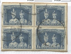 Australia 1938 £1 block of 4 used