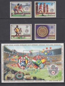Belize Sc 823-827 MNH. 1986 World Cup Soccer cplt incl Souvenir Sheet, VF 