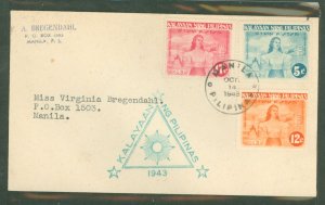 Philippines N29-N31 1943 Japanese occupied Independence issue of three stamps on an addressed first day cover with a triangle