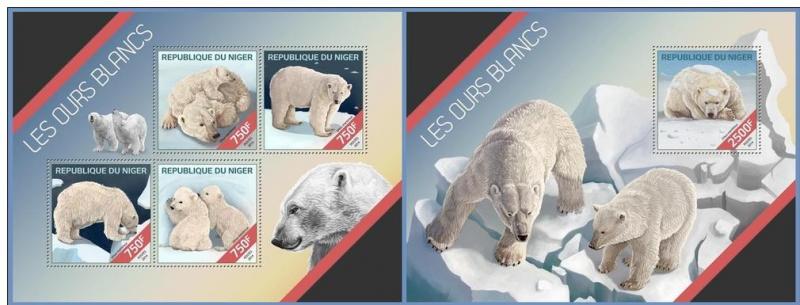 NIGER 2014 2 SHEETS nig14209ab OURS BLANCS POLAR BEARS 