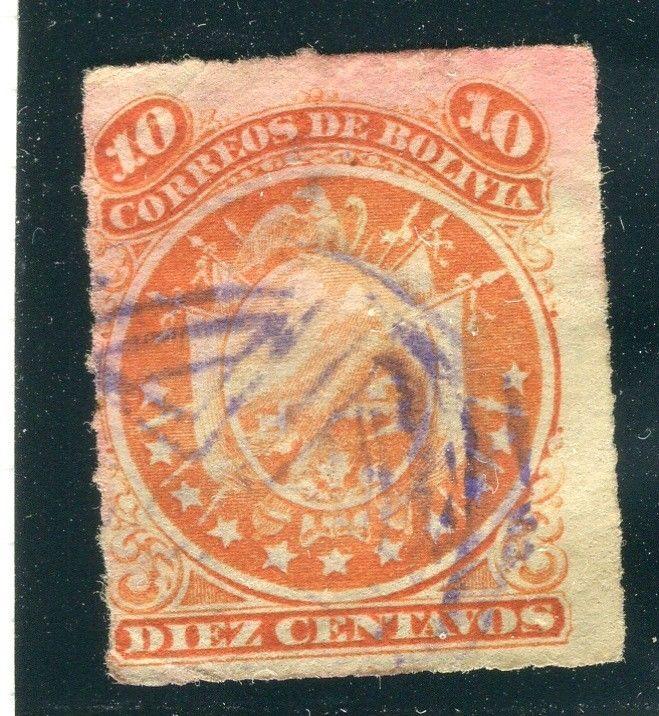 BOLIVIA; 1887 classic rouletted issue used 10c. value