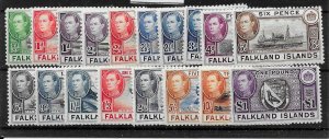 FALKLAND ISLANDS SG146/63 1938-50 DEFINITIVE SET MTD MINT