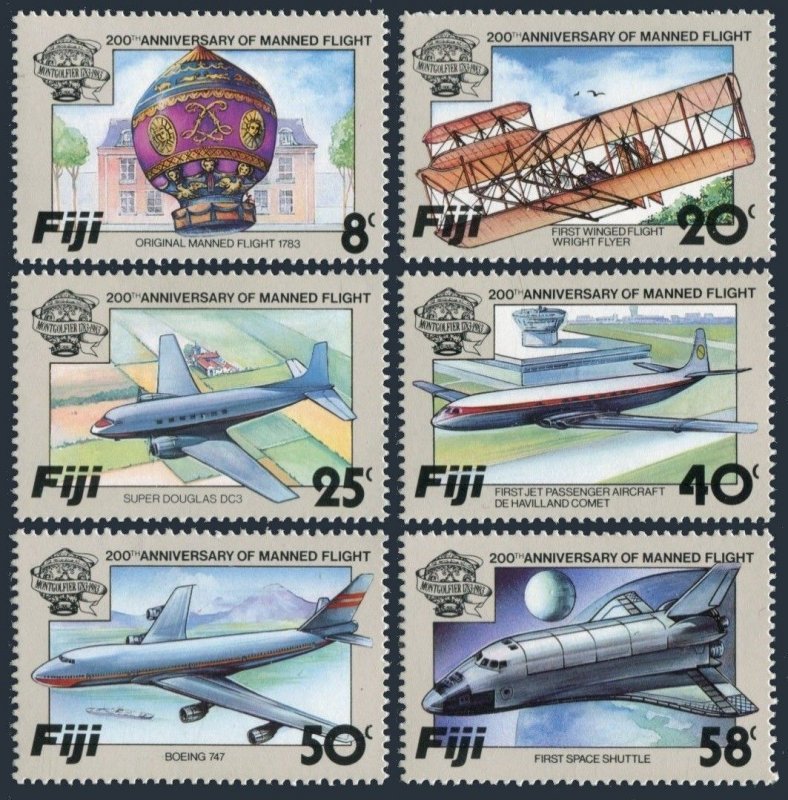 Fiji 489-494, MNH. Mi 483-488. Manned Flight-200, 1983. Balloon, Plane, Space.