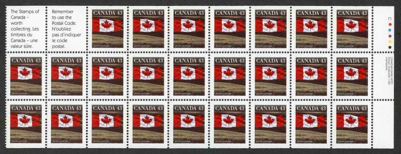 Canada SG1357b 43c perf 13.5 x 13 booklet pane of 25 Fresh U/M 