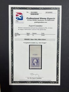 MOMEN: US STAMPS #535 MINT OG NH PSE GRADED CERT GEM-100J