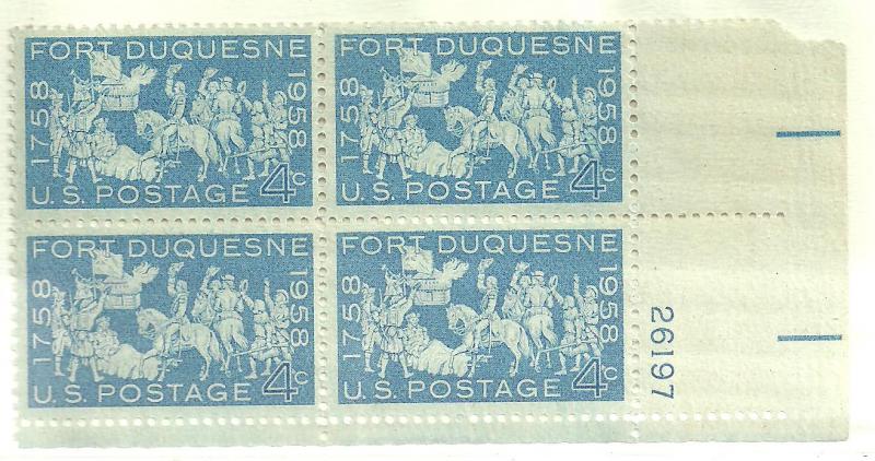 #1123 Fort Duquesne Plate Block Mint Never Hinged #26197