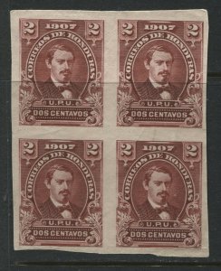 Honduras 1907 2 centavos IMPERF block of 4 unused no gum