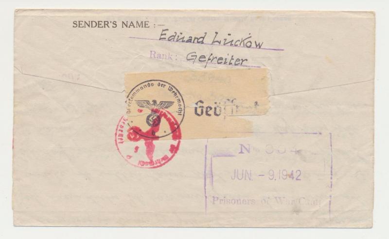 KENYA 1942, GERMAN POW CENSOR COVER TO GERMANY CAMP 304 EXAM 217 SCARCE MARKINGS