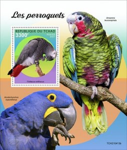 CHAD - 2021 - Parrots - Perf Souv Sheet - Mint Never Hinged