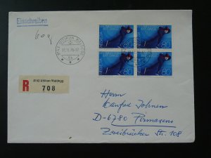ice skating world cup Davos 1977 block of 4 on registered cover Switzerland 