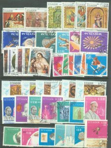 Ecuador 1966-9 fourteen sets (86 stamps) used Sport, Space, Paintings etc