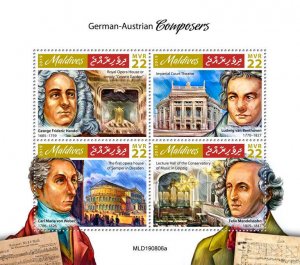 Maldives 2019 MNH Music Stamps German & Austrian Composers Beethoven 4v M/S