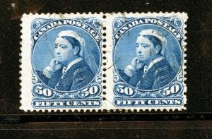 Canada #47 (CA636) Pair, Queen Victoria, 50¢ deep blue, 1893, U, FFVF, CV$170.00