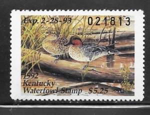 Kentucky # KY8 MNH 1992 State Duck Stamp  Green Winged Teal by Phillip Powell.